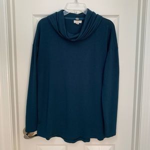 Teal Cowl Neck Long Sleeve